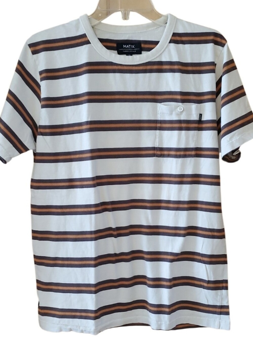 Matix For Turkey Stopnik White & Brown Short-Sleeve Stripe Tee Size Med